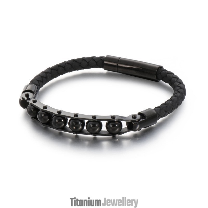 Fashion Round Beads Men's Braided Leather Bracelets