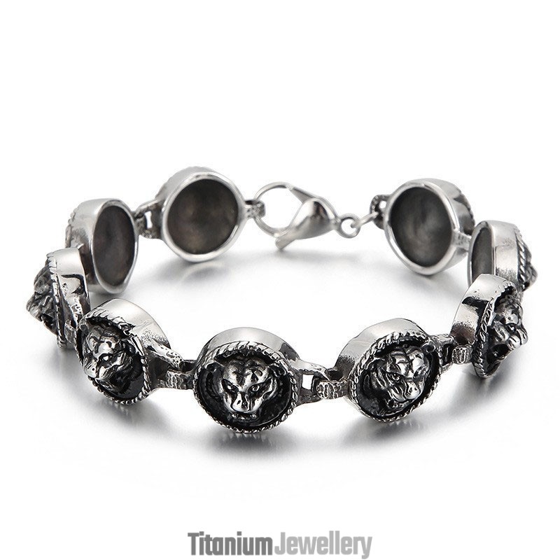 Cool Hip-Hop Style Tiger Head Round Titanium Bracelet For Men Cool Hip-Hop Style Tiger Head Round Titanium Bracelet For Men