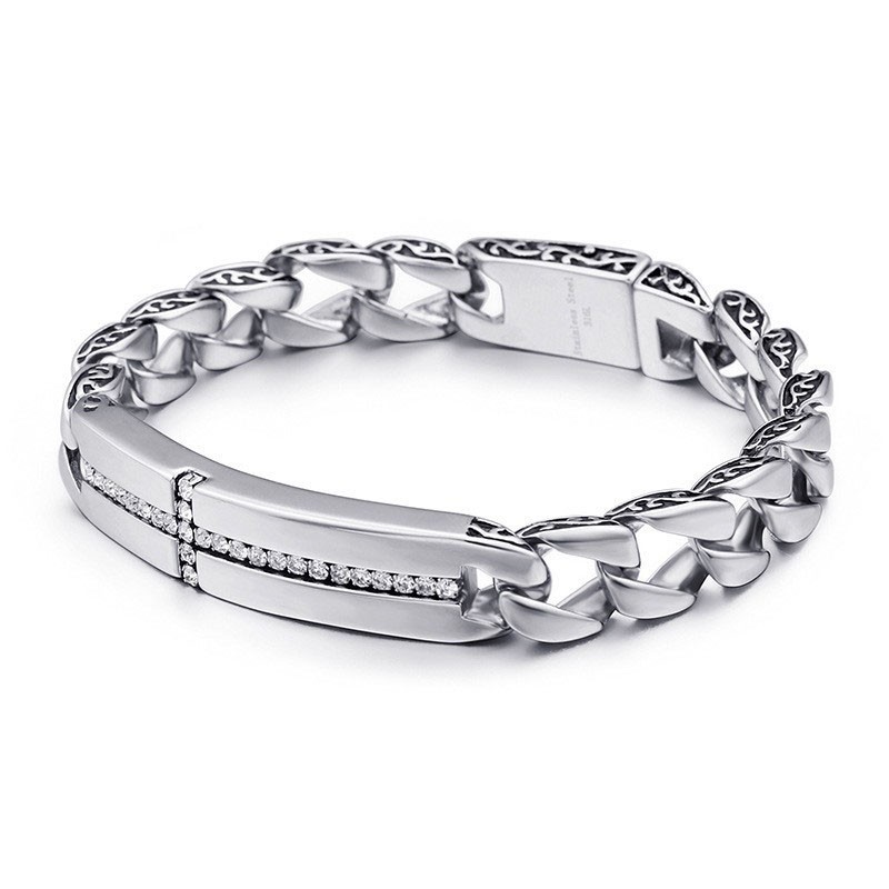 Titanium Cross With Diamonds Bracelet For Men Titanium Vintage Jewelry