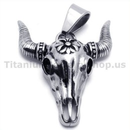 Vintage Native American Titanium Buffalo Skull Pendant - Free Chain