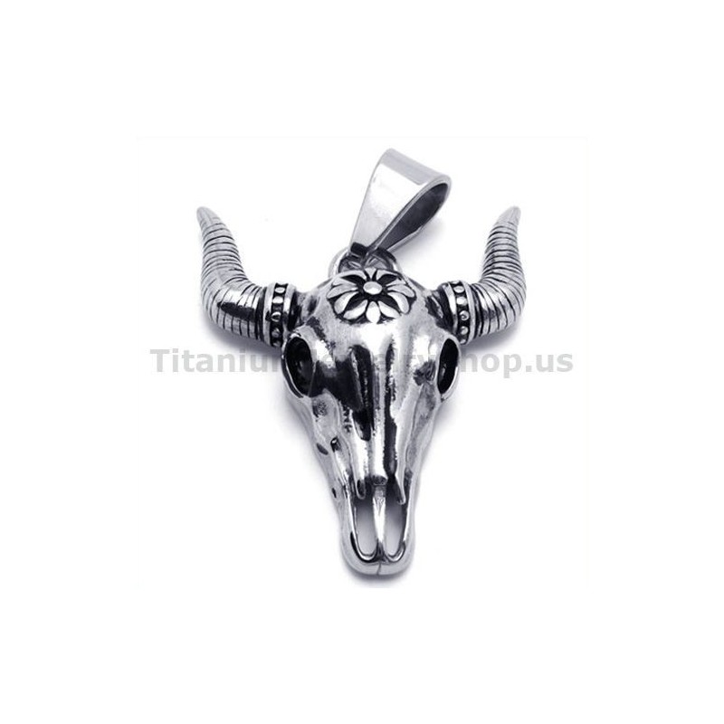 Vintage Native American Titanium Buffalo Skull Pendant - Free Chain