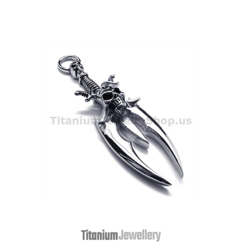 Sword Skull Design Titanium Pendant - Free Chain Sword Skull Design Titanium Pendant - Free Chain