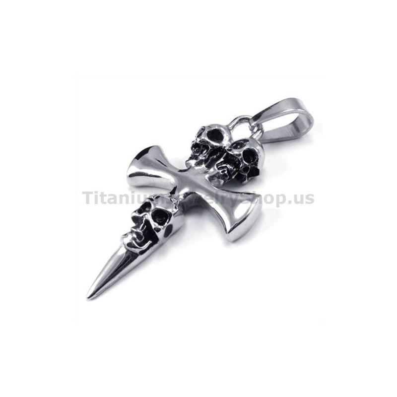 Pure Titanium Skull Design Cross Pendant - Free Chain Pure Titanium Skull Design Cross Pendant - Free Chain