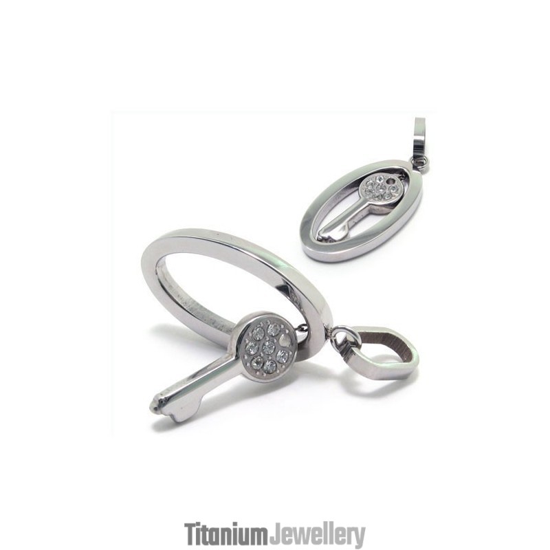 Fashion Silver Color Titanium Key Diamond Necklace Pendant