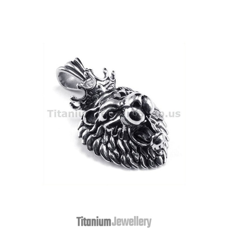 Titanium Lion King Head Pendant - Free Chain
