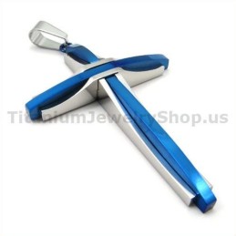 Blue Color Cross Titanium Pendant - Free Chain
