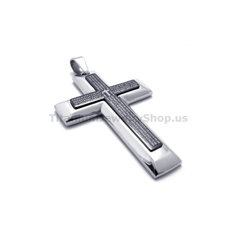 Two Layers Pure Titanium Black Cross Pendant - Free Chain