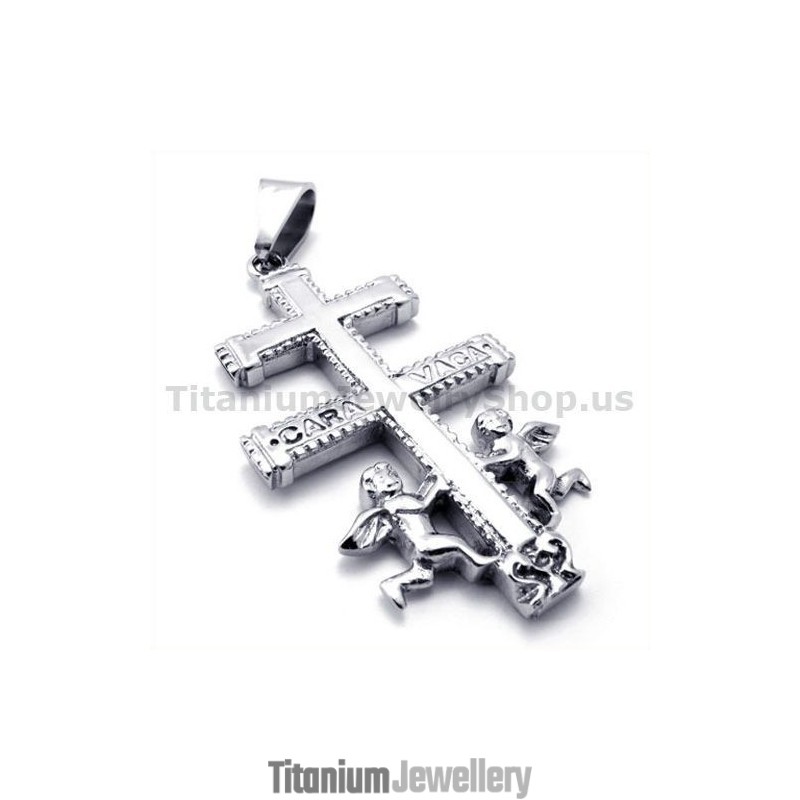 Two Angels Caravaca Cross Titanium Pendant - Free Chain Two Angels Caravaca Cross Titanium Pendant - Free Chain