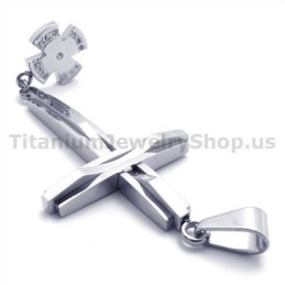 Silver Cross Titanium Pendant With Diamonds - Free Chain