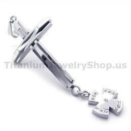 Silver Cross Titanium Pendant With Diamonds - Free Chain