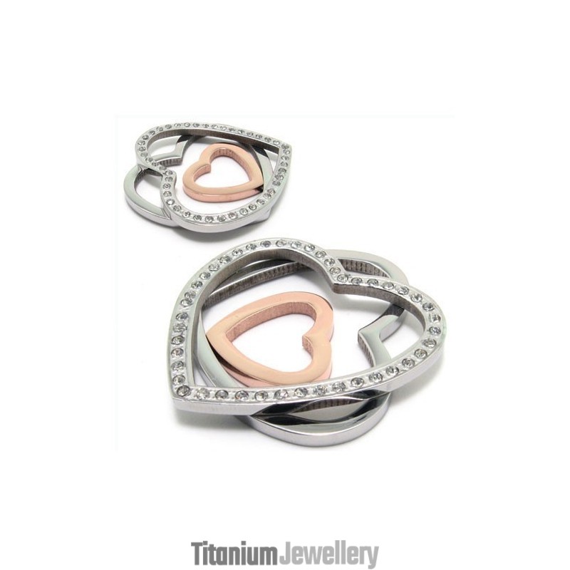 Fashion Three Heart-Shaped Titanium Diamond Necklace Pendant