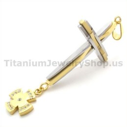 Golden Titanium Cross Pendant With Diamonds - Free Chain