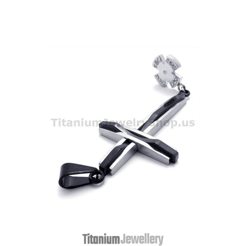 Black Cross Titanium Pendant With Diamonds - Free Chain Black Cross Titanium Pendant With Diamonds - Free Chain