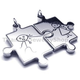 Jigsaw Puzzle Titanium Lovers Pendants-Free Chains