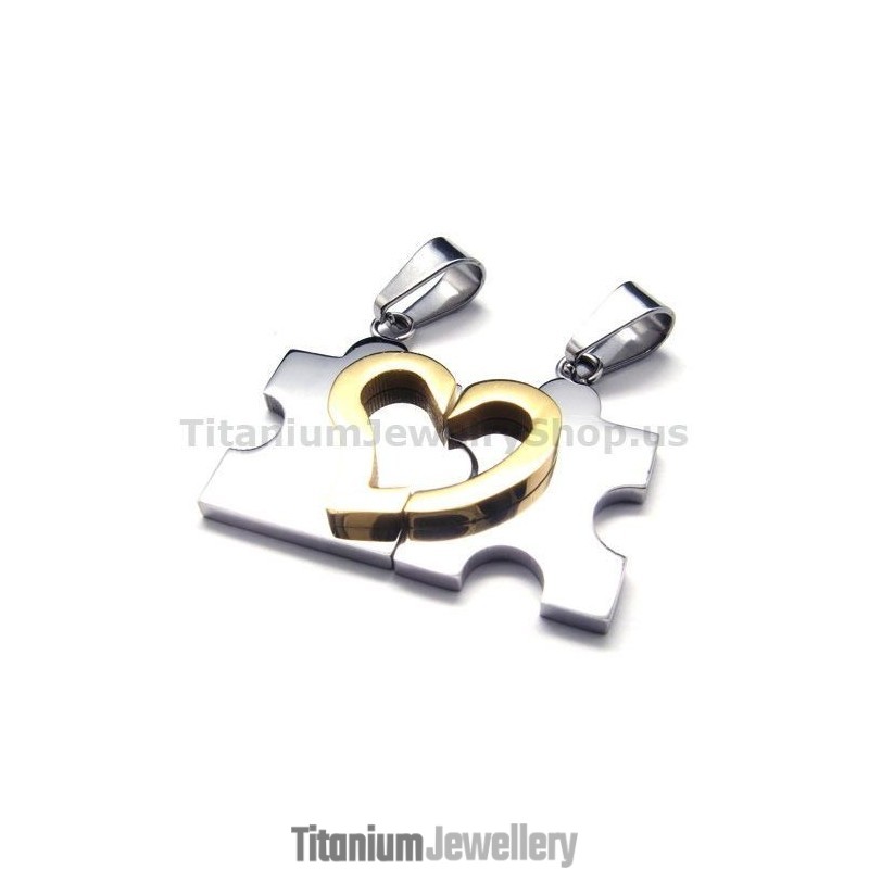 Sweetheart Jigsaw Puzzle Titanium Lovers Pendants(Silver)-Free Chains Sweetheart Jigsaw Puzzle Titanium Lovers Pendants(Silver)-Free Chains