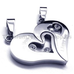 Sweetheart Titanium Lovers Pendants With Diamonds-Free Chains