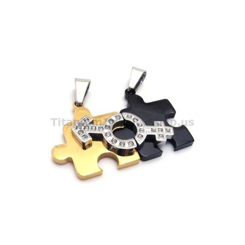 Jigsaw Puzzle Titanium Lovers Pendants With Diamonds-Free Chains Jigsaw Puzzle Titanium Lovers Pendants With Diamonds-Free Chains