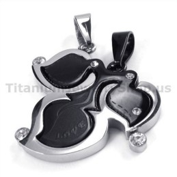 Maple Leaf Titanium Lovers Pendants With Diamonds-Free Chains