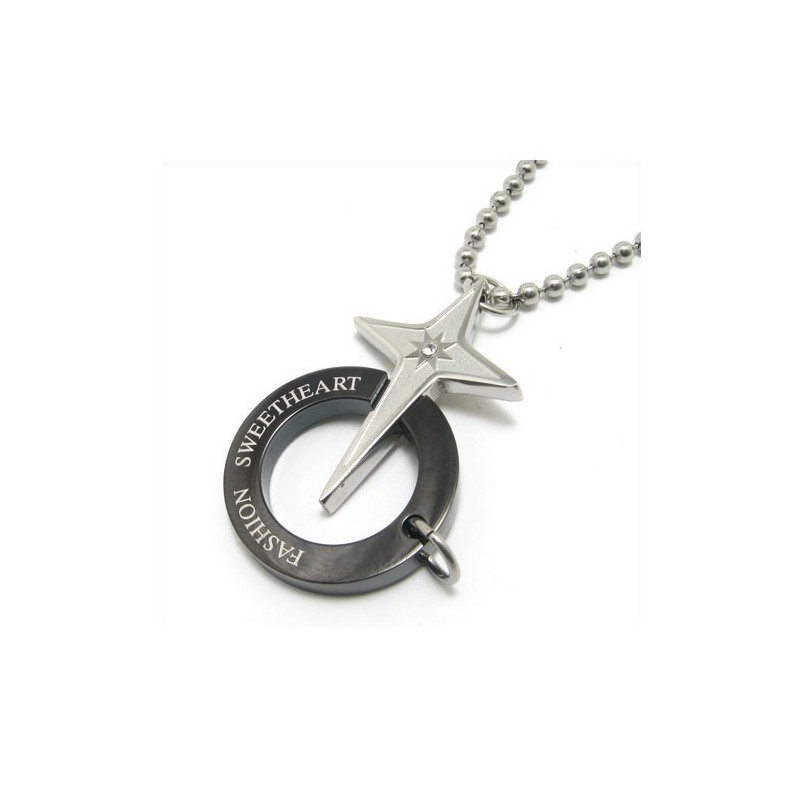 Black Ring And Star Titanium Necklace Pendant