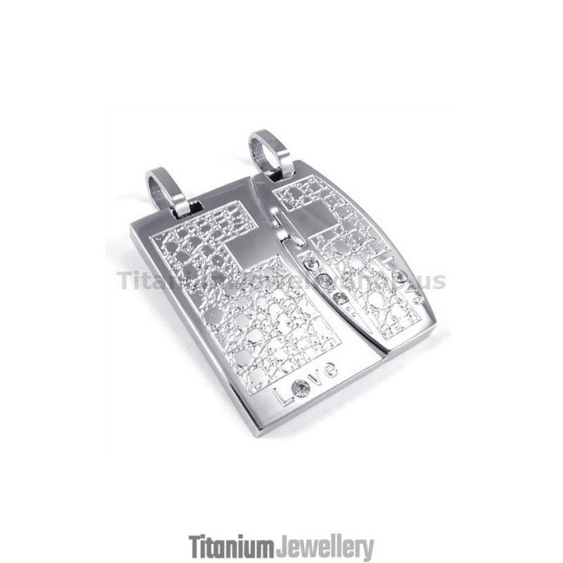 Love Titanium Lovers Pendants With Diamonds-Free Chains Love Titanium Lovers Pendants With Diamonds-Free Chains