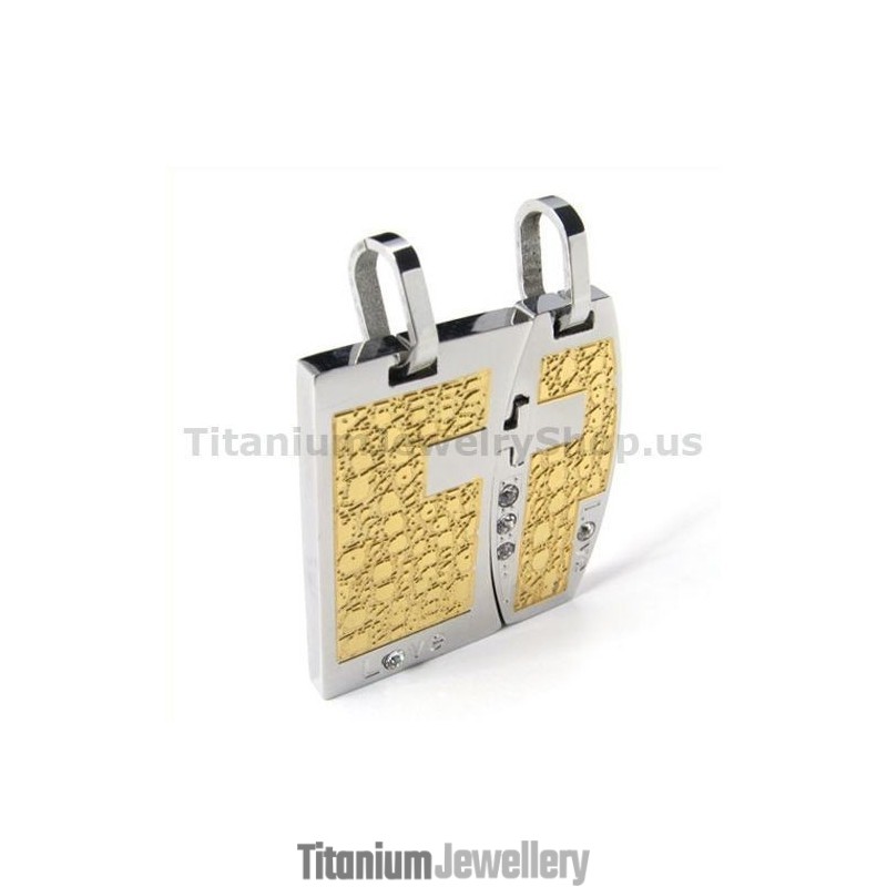 Love Gloden Titanium Lovers Pendants With Diamonds-Free Chains