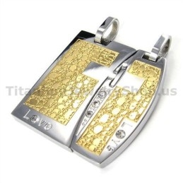 Love Gloden Titanium Lovers Pendants With Diamonds-Free Chains