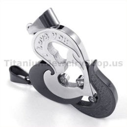 Sweetheart And Cross Black Titanium Lovers Pendants With Diamonds-Free Chains