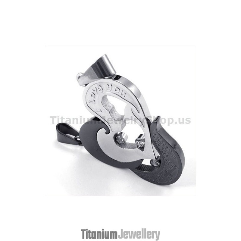 Sweetheart And Cross Black Titanium Lovers Pendants With Diamonds-Free Chains Sweetheart And Cross Black Titanium Lovers Pendants With Diamonds-Free Chains