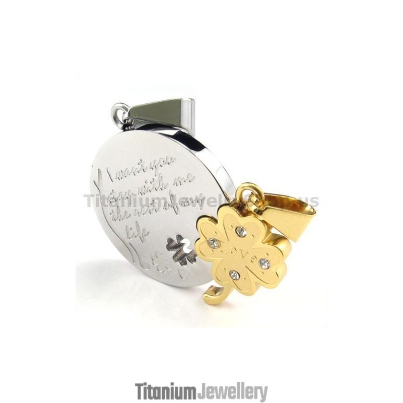 Gloden Four Leaves Clover Titanium Lovers Pendants-Free Chains
