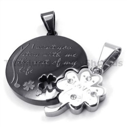 Four Leaves Clover Black Titanium Lovers Pendants-Free Chains