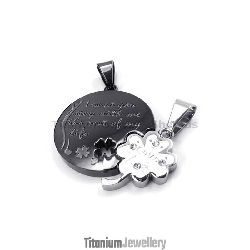 Four Leaves Clover Black Titanium Lovers Pendants-Free Chains