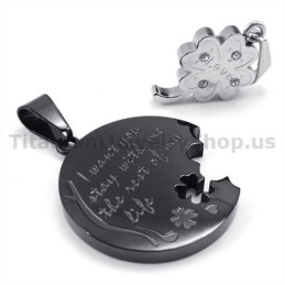 Four Leaves Clover Black Titanium Lovers Pendants-Free Chains
