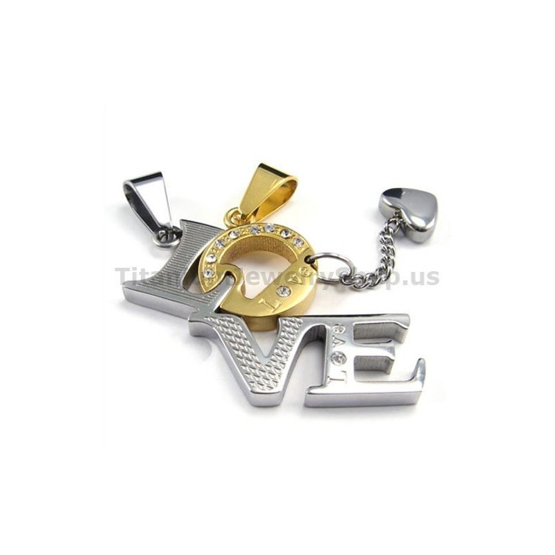 Love Titanium Lovers Golden Pendants With Diamonds-Free Chains Love Titanium Lovers Golden Pendants With Diamonds-Free Chains