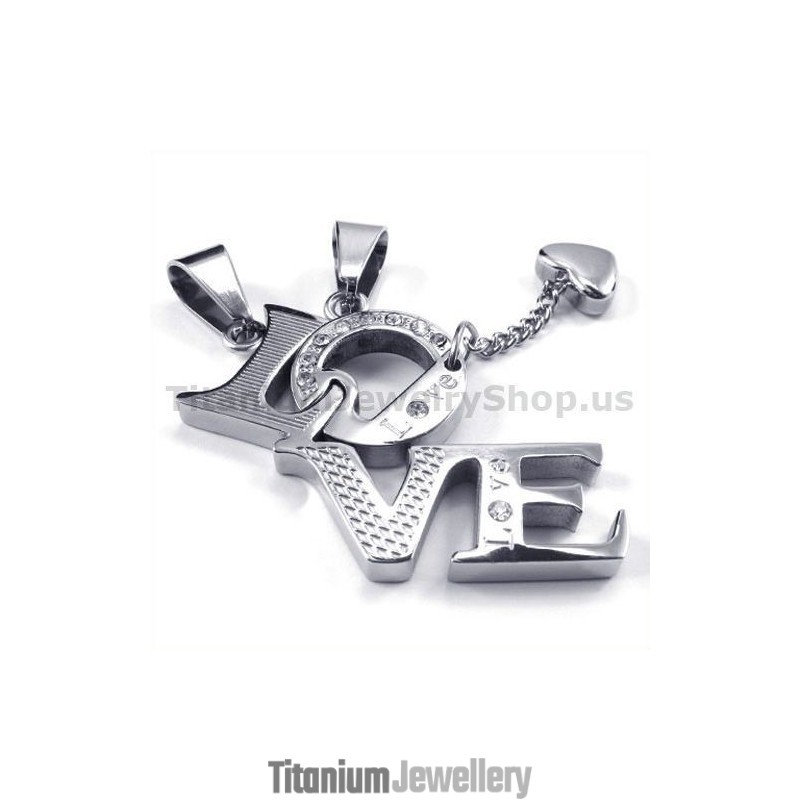 Love Titanium Lovers Pendants With Diamonds-Free Chains