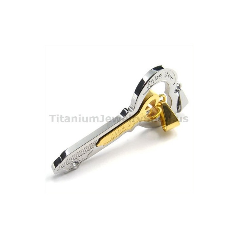 Gloden Titanium Lovers Key Pendants-Free Chains