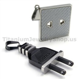 Socket And Plug Titanium Lovers Pendants-Free Chains