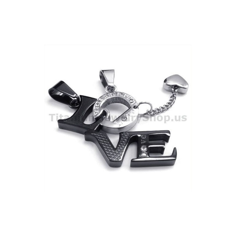 Love Black Titanium Lovers Pendants With Diamonds-Free Chains Love Black Titanium Lovers Pendants With Diamonds-Free Chains