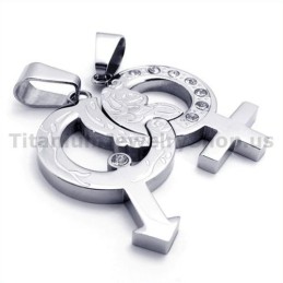 Titanium Lovers Pendants With Diamonds-Free Chains