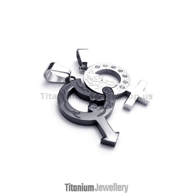Black Titanium Lovers Pendants With Diamonds-Free Chains