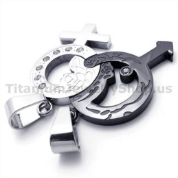 Black Titanium Lovers Pendants With Diamonds-Free Chains