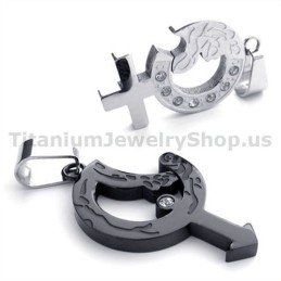 Black Titanium Lovers Pendants With Diamonds-Free Chains