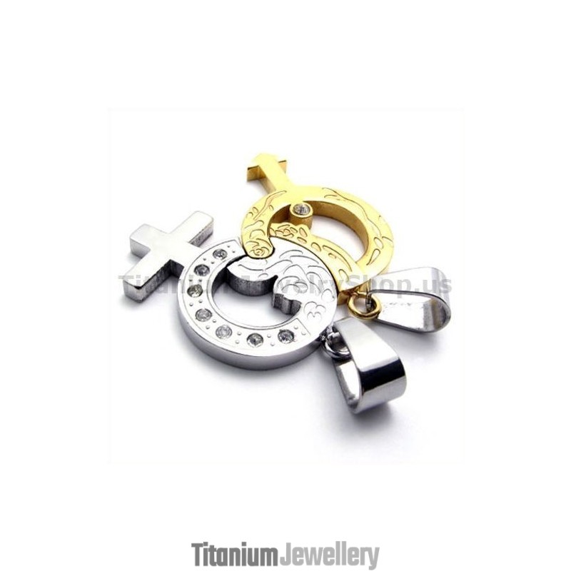 Titanium Lovers Gloden Pendants With Diamonds-Free Chains