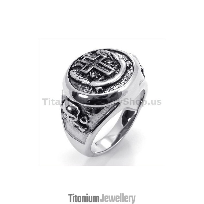 Cross Titanium Skull Ring