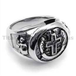 Cross Titanium Skull Ring
