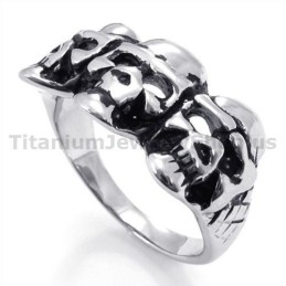 Three Skull Titanium Ring