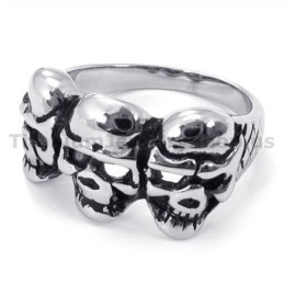 Three Skull Titanium Ring