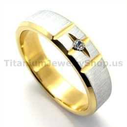 Gloden Cross Titanium Ring With Diamond