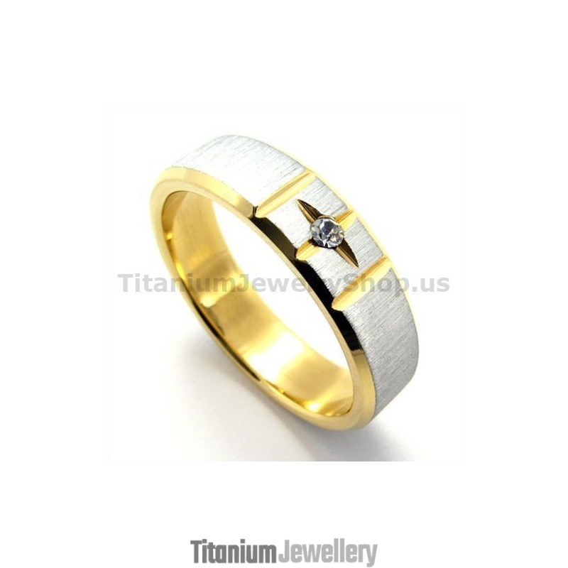 Gloden Cross Titanium Ring With Diamond