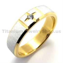 Gloden Cross Titanium Ring With Diamond
