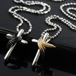 Angel Wings Cross Titanium Lovers Pendants Valentine'S Day Gifts - Free Chains